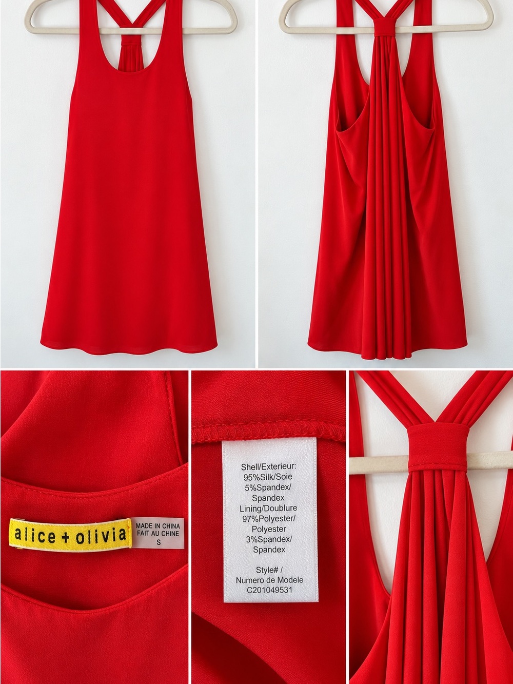 Alice + Olivia Red Silk Racerback Mini Dress Size Small